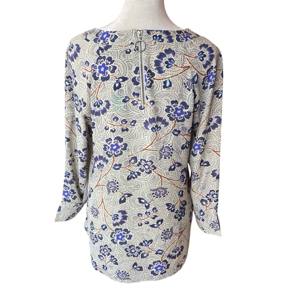 Daniel Rainn Jinnie Zipper Detail Blouse Size S Blue Floral Roomy Career Casual - Picture 5 of 15